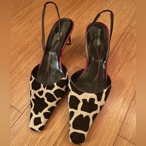 Kate Spade Kitten Heel Giraffe Print Horse Hair Mules sz 8